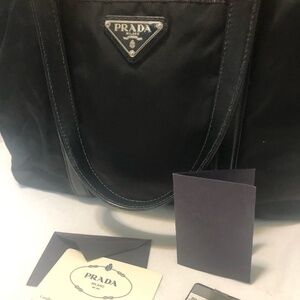 COA Prada Triangle Logo Tessuto Black Nylon and Leather Shoulder Bag